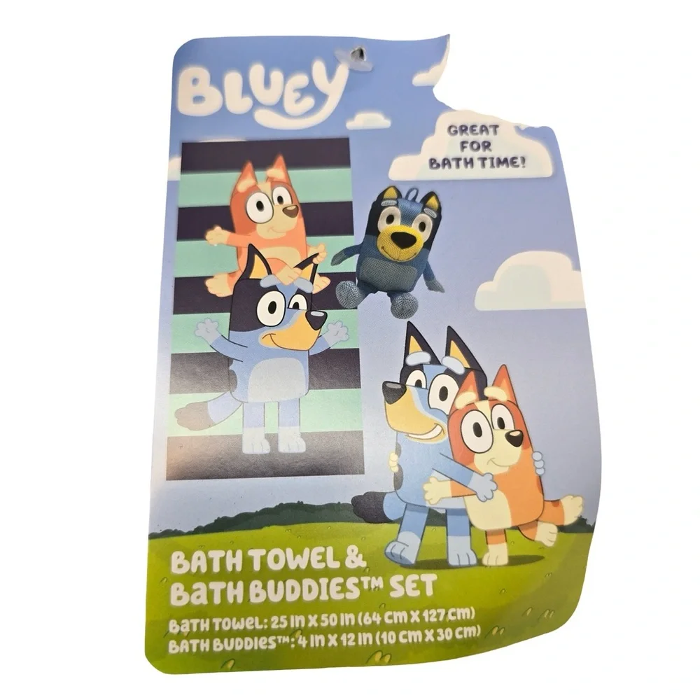 Bluey Kids Bath Set Bundle‎ Towel Bath Buddy Plush Pillow Cartoon Gift